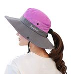 Women's Summer Sun Hat Wide Brim Hat with Pony Tail Hole UV Protection UPF 50+ Foldable Hat for Outdoor Beach Hiking Fishing - Purple - One Size