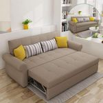 FAMOUS CRAFT Wood Sofa Cum Bed Chesterfield 3 Seater Luxury Living Room Bedroom (Grey B Az4)