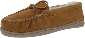Minnetonka Women's Sheepskin Hardsole Moccasin Golden Tan Slippers 9 M