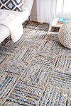 GookyGoods® Denim Square Design Jute Hand Braided Reversible Rectangle Shape Rugs (4x6 Feet)