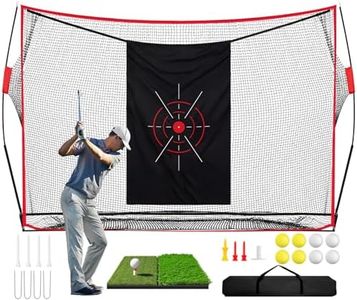 Golf Net, 10x7ft Heavy Duty Practice Net with Mat, Target Cloth, 8 Tees, 8 Balls, Carry Bag, 7-Ply Anti-Tear Mesh, Golf Hitting Nets for Backyard Garage Driving Chipping Indoor Outdoor