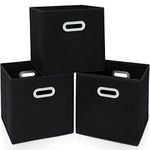 SEVENDOME Fabric Cloth Storage Bins,Cube Organizer with Dual Handles Foldable Baskets for Home Bedroom,Set of 3, Black