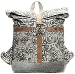 Myra Bag Floral Cowhide & Upcycled Canvas Backpack S-1161