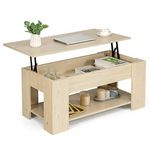 CASART Lift Top Coffee Table, Wood Lifting Center Table with Hidden Compartment & Open Shelf, Modern Tea Table Cocktail Table for Living Room Office Bedroom (Natural)