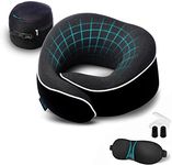 Proglobe Travel Pillow, Memory Foam Neck Pillow Set, Orthopedic Pillow, Travel Essentials for Flying, Travel Kit with 3D Contoured Sleep Mask, Earplugs and Luxury Mesh Bag (Black)