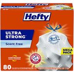 Hefty Ultra Strong Trash Bags (Scent Free, Tall Kitchen Drawstring, 13 Gallon, 80 Count) Fits All Simplehuman Size J Cans