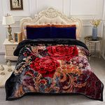 MERRY HOME Heavy Fleece Blanket King Size, Korean Mink 2 Ply 10 Pounds Plush Bed Blanket - Sliky Soft, A&B Printed (Black Floral, King(85"x 93"))