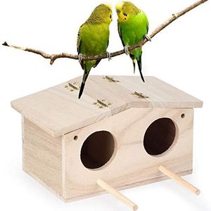 SEAFRONT Nidos de Pájaros de Madera para Mascotas, Caja de Nido de Periquitos, Casa de Pájaros, Caja de Cría de Cacatúas, Aviario de Pájaros de Madera, Jaula para Periquitos, Accesorios