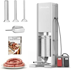 Prenafla Electric Sausage Stuffer, 8LBS/4L Dual Foot Pedal Sausage Maker, Heavy-Duty Stainless Steel Vertical Meat Stuffer, with 3 Stuffing Tubes & Sausage Recipe for Home Kitchen, Commercial Use