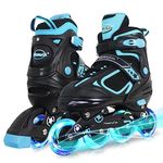 MammyGol Inline Skates for Boys Girls Kids Youth with Light up Wheels, Teal Beginner Blades Roller Skates for Boys Size 10 11 12 13 Ages 6-12