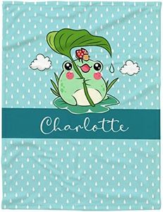Custom Frog Raindrop Leaf Blanket with Text Picture Collage Customized Blankets, Birthday Souvenir Gifts Personalized Throw Blanket for Dad, Mom, Kids, Pets or Couples Medium 60"x50" for Teens