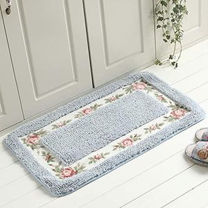 FAONIE Pretty Floral Rural Style Romantic Rose Flower Rug Shaggy Area Rugs Soft Non-Slip Doormat Floor Mat Bath Mat Bathroom Shower Rug Bedroom Living Room Carpet (Light Blue, M)