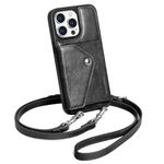 LUCKYCOIN Leather Phone Case with Credit Card Holder (FG-Black, iPhone 14 Pro Max)