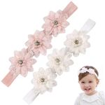 2 Pcs Baby Girls Headband with Grosgrain Ribbon Baby Girl Flower Headbands Newborn Toddler Elastic Hairbands for Babies Toddlers Infant Girls Gift Photography