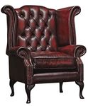 Chesterfield Genuine Leather Queen Anne chair Antique Oxblood Red