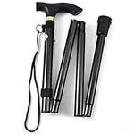 Comfkey Folding Lightweight Walking Stick - Adjustable Aluminum Metal Collapsible Travel Cane with Non-Slip Rubber Base (Black)