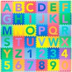 ProSource Kids Puzzle Alphabet, Numbers, 36 Tiles and Edges Play Mat, 12" by 12",ABC & 123