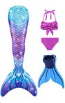 Superband Mermaid Tails with Mono Fin Sparkle Mermaid Swimsuit for Kids Girls Boys, Color J, 10-13 Years