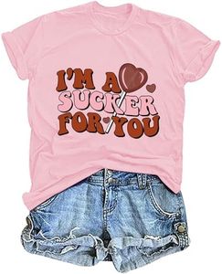 I'm a Sucker for You Shirt Women Candy Heart Love Valentines Day T-Shirt Short Sleeve Valentines Gifts Tops, Pink, XX-Large