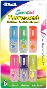 BAZIC Products Fruit Scented Mini Highlighter w/Pocket Clip – Assorted Color Chisel Tip Highlighter Set, Desk Style Highlighter Pen for Office, School, and Study Use, Smooth Marking, (6/Pack), 1-Pack