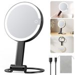 Gospire Magnifying Mirror with Light 10X 1X 2-Sided Magnification Travel Makeup Mirror Rechargeable 3 in 1 Hand Held Desk Hanging Lighted Mirror with 3 Color Dimmable Lights LED Vanity Mirror - Black