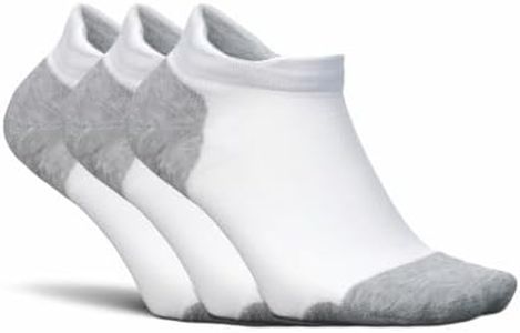 Feetures Elite Max Cushion No Show Tab - Running Socks for Men & Women - Athletic Compression Socks - Moisture Wicking - Large, New White-3Pack