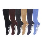 6 Pairs of Mens Non Skid/Slip Medical Socks, Cotton With Rubber Gripper Bottom, Assorted Colors, Size 10-13