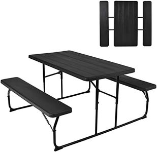 GYMAX Picnic Table, 550 LBS Folding Picnic Tables with Benches & Seats, Weather-Resistant Easy Setup Portable Picnic Table, Wood-Like Foldable Picnic Tables for Outdoors Patio Deck Party BBQ (Black)