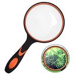 Skyzone Magnifying Glass 10X,100mm/4inch Magnifying Lens Handheld Reading Magnifier with Non-Slip Soft Rubber Handle for Reading Books, Inspection,Insect and Hobby Observation (Orange)