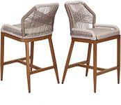 Counter Height Bar Stools Set of 2, 24.8" H Rattan Bar Stools, Home Back Dining Chair, Modern Patio Bar Stools with Backrest and Arm, Comfortable Simple and Beautiful Counter Chair