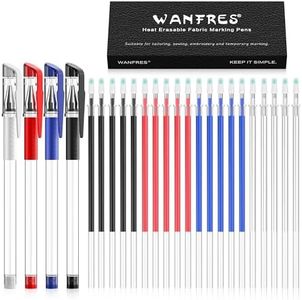 WANFRES heat erasable pens for fabric sewing and quilting, fabric markers for sewing, embroidery fabric pen, disappearing ink pen for fabric, sewing supplies. heat erasable fabric marking pens.