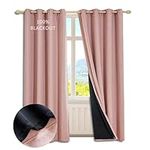 GRALI-DECOR 100% Blackout Curtains for Nursery, Thermal Insulated Noise Reducing Grommet Panels with Herringbone Texture, Black Liner Double Layer Drapies, 52 x 84 Inch, 2 Panels, Blush Pink