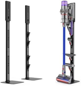 AIKOLZON Vacuum Stand for Dyson with Foldable Storage Hooks and Heavy-Duty Carbon Steel Base, No Drill Installation, Space-Saving Organizer for All Dyson Cordless Vacuums & Accessories