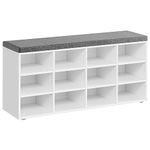 VASAGLE Shoe Bench, Storage Bench, Shoe Rack Bench, 12 Compartments, White and Gray ULHS012W14