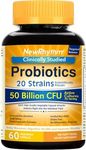 NewRhythm Probiotics 50 Billion CFU 20 Strains, 60 Veggie Capsules, Targeted Release Technology, Stomach Acid Resistant, No Need for Refrigeration, Non-GMO, Gluten Free