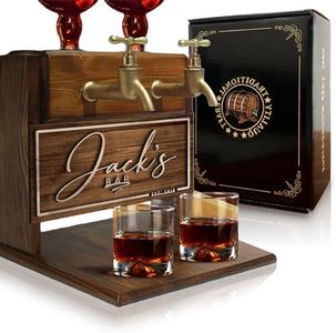 Personalized Whiskey Dispenser Liquor For Home Bar Engraved Wooden Barrel Head Liquor Dispenser Wall Mount for Men Husband Boyfriend Christmas Anniversary Birthday (Double Faucets)