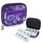 Serfeymi Weekly Travel Pill Organizer Pill Case for Purse with Removable 7 Day Pill Box, Fashionable Travel Medicine Organizer Pill Container for Medicine, Vitamin, Supplement - Purple 01 + Pill Box