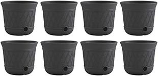 Suncast 8 Pack 14" x 12" Round Resin Decorative Weatherproof Outdoor Hideaway Standard Garden Hose Storage Pot with Drainage Holes, Gray