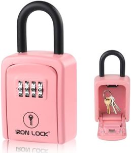 Iron Lock® Key Lock Box Portable with U-Shackle – Small Waterproof Heavy-Duty Metal Safe with 4-Digit Combination for Spare Keys Outside on Door Knob, Fence, or Gate (Pink, Small)