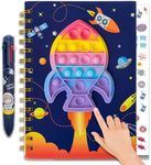 Pop Notebook for Kids, Bubble Fidget Notebook Rocket Girls Spiral Notebook Boys Diary Journal 8.1x5.7 Inches with 8 Multicolor Pen and Stickers for Teenage School Writing Drawing Gifts Age 6 8 10 12