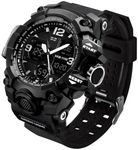 LYMFHCH Men's LED Military Electronic Stopwatch, Large Dual Dial Time Outdoor Army Digital Analogue Sports Wrist Watch Tactical (Black)