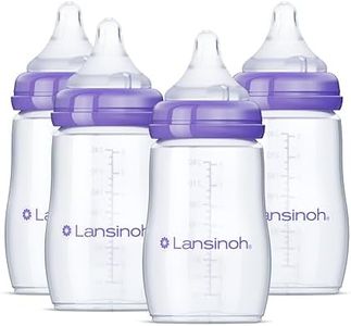Lansinoh Anti-Colic Baby Bottles, BPA-Free Plastic, 8 Ounces, 4 Count, Medium Flow Nipples (Size M), Breastfeeding Bottle with NaturalWave Design