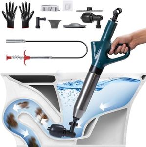 Powerful Toilet Plunger Drain Clog Remover, High-Pressure Drain Unclogger - Air Plunger with Real -Time Barometer, Stainless Steel Toilet Unclogger for Clogged Bathroom, Sink, Kitchen Clogged