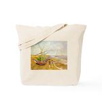 CafePress Van Gogh's Fishing Boats & Boxer Tote Bag Natural Canvas Tote Bag, Reusable Shopping Bag