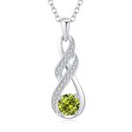 LOCIBLO August Birthstone Necklaces for Women 925 Sterling Silver Infinity Pendant White Gold Green Synthetic Peridot Necklace Jewellery for Her, 16"+2"