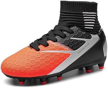 DREAM PAIRS Boys Girls Soccer Cleats Youth Firm Groud Outdoor Sport Athletic High Top Football Shoes for Little/Big Kid,Size 10 Toddler,Black/Grey/Orange,HZ19002K
