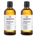 Naissance Citronella Essential Oil (No. 182) - 200ml (2x100ml) - Pure, Natural, and Undiluted - for Aromatherapy, Massage Blend & Diffusers - Calming and Refreshing