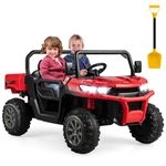 Costzon 24V Ride on Car, 2-Seater Electric Dump Truck w/Remote Control, Dual RPM20000 Motors, Dump Bed & Shovel, Battery Powered UTV w/Rocking Mode, Music, Wireless Connection & Headlights (Red)