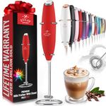 Zulay Original Milk Frother Handheld Foam Maker for Lattes - Whisk Drink Mixer for Coffee, Mini Foamer for Cappuccino, Frappe, Matcha, Hot Chocolate by Milk Boss - (Ruby Red)