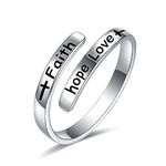 Spiritual Rings Inspirational Jewelry for Women Faith over fear 925 Sterling Silver Gifts To My Daughter Ring Teen Girls Mother Open Spiral Ring Adjustable (Faith hope love)